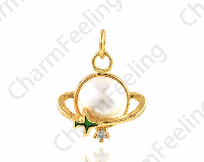 Pearl Pendant,18K Gold Filled Pearl Earth Necklace,Airplane Charm,Charm of Flying Around The Earth,DIY Jewelry Accessories,14.5x18.5x6.5mm