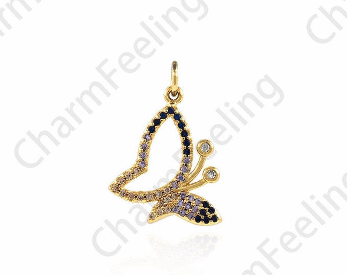 Micropavé CZ Flying Necklace, Butterfly Charm, 18K Gold Filled Butterfly Pendant, Insect Charm, DIY Jewelry Accessories,15.5x23.3x2.5mm