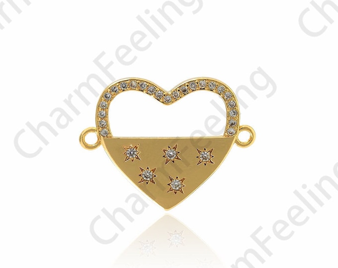 18K Gold Filled Heart Connector,Micropaved CZ Love Connector,Love Charm,Heart Charm,DIY Bracelet Necklace Accessories,23.5x17.5x1.8mm