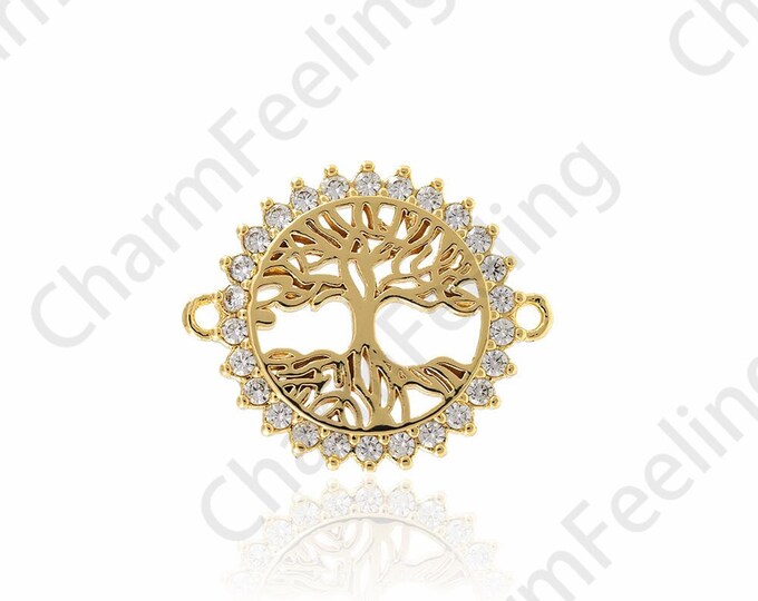 Tree Of Life Charm, Micro-pave Circular Tree Connector, Tree Of Life Necklace, DIY Jewelry Making Accessories 23.5x20x2.2mm