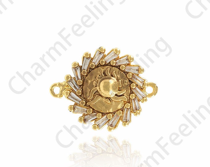 Sun Connector, Sun Charm, Micropaved CZ Circular Connector, 18K Gold Filled With Sun Charm, DIY Bracelet Necklace Accessories, 20.5x17x3.5mm