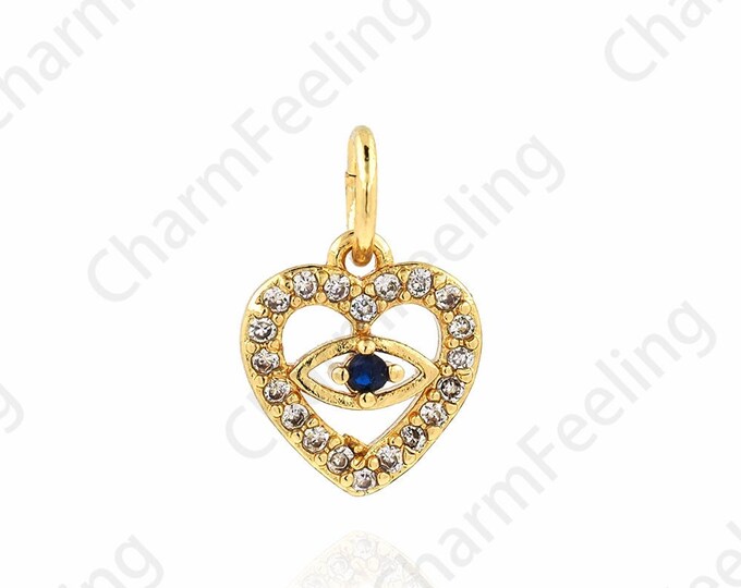 Micropavé CZ Heart Shaped Third Eye Jewelry 18K Gold Filled Heart Shaped Eye Pendant,Eye Charm,Heart Charm,8.5x12.5x2.5mm