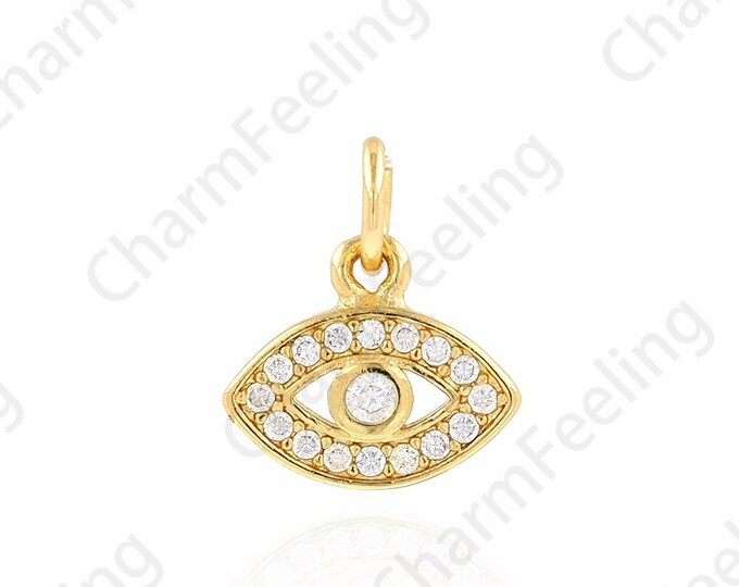 Lucky Eye Necklace, Eye Charm, Micropavé CZ Devil's Eye Pendant, 18K Gold Filled Eye Necklace, DIY Jewelry Supplies, 10.5x12.5x1.7mm