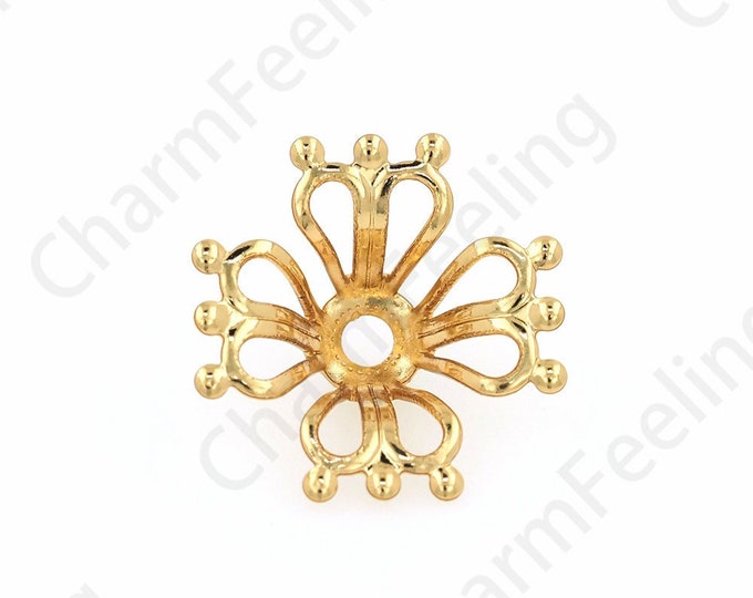 10 pcs 18K Gold Filled Flower Bead Caps,Pearl Caps,Round Bead Caps,Flower Caps,Spacer Jewelry, Brass Caps, DIY Gold Jewelry Making,