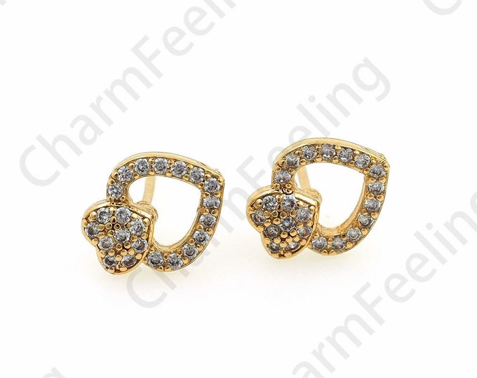 1 Pair,18K Gold Filled Love Earrings, Micropaved CZ Love Earrings,Love Charm, Heart-Shaped Earrings, A Gift For Her