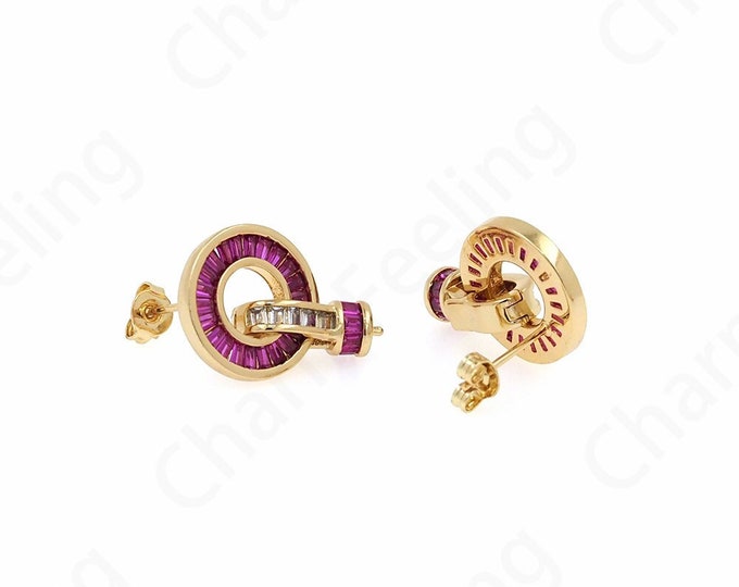 18K Gold Filled Pierced Earrings, Micropavé CZ Earring Accessories, Round Earrings, Earring Charm, DIY Earring Accessories,23.5x15x6mm