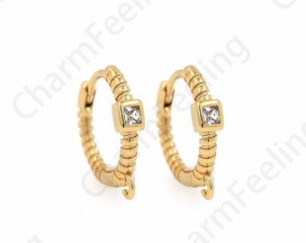 1 Pair,Micropavé CZ Round Earrings,Thin Earrings,  Simple Earring Accessories, 18K Gold Filled Round Earrings,Earring Accessories,15x15x3mm