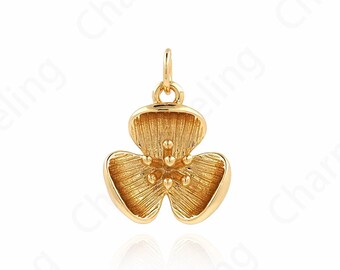 Micropavé CZ Round Charm,Flower Pendant, Pentagram Pendant, Flower Charm,18K Gold Filled Plant Necklace,DIY Jewelry Supplies,17.5x13.5x5mm