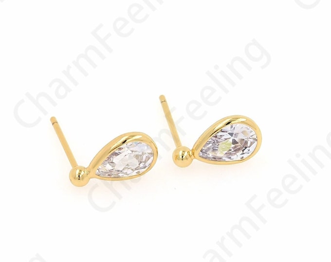 18K Gold Filled Stud Earrings, Micro Pave CZ Dainty Earrings, Water Drop Earrings,Gift For Her, DIY Jewelry Supplies, 6.5x11.5x3.5mm