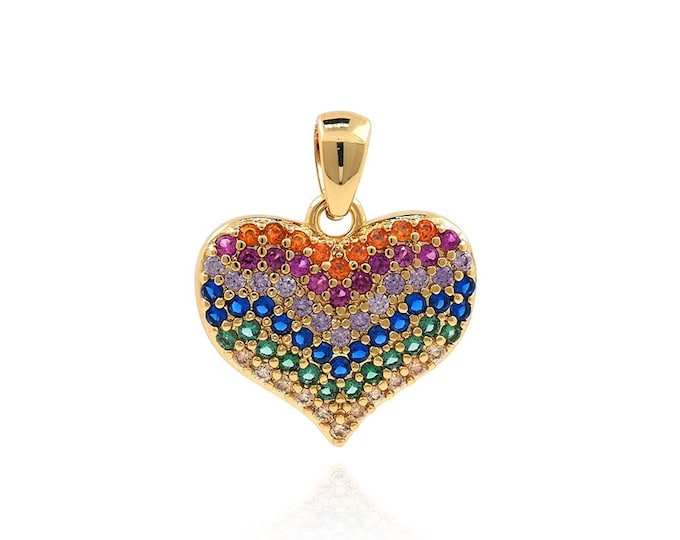 Micropavé CZ Love Necklace, 18K Gold Filled Crystal Heart Pendant, Crystal Charm, Love Charm, DIY Jewelry Accessories,17x14x2.5mm