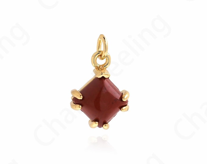 Diamond Pendant, Square Pendant, 18K Gold Filled Rhodolite Pendant, Natural Stone Necklace, DIY Jewelry Supplies, 13.5x9.5x5mm