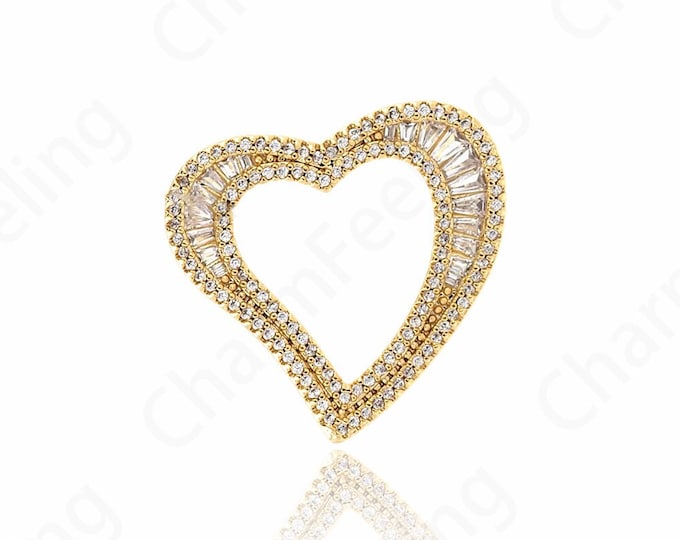 18K Gold Filled Love Necklace, Couple Charm Micropavé CZ Heart Pendant, Love Charm, Gift for Her, DIY Jewelry Accessories,26x28x3.2mm
