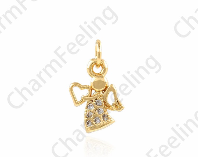 Angel Pendant, Micropavé CZ Cupid Charm, 18K Gold Filled Angel Charm, Religious Charm, DIY Jewelry Accessories, 10x15.5x2mm