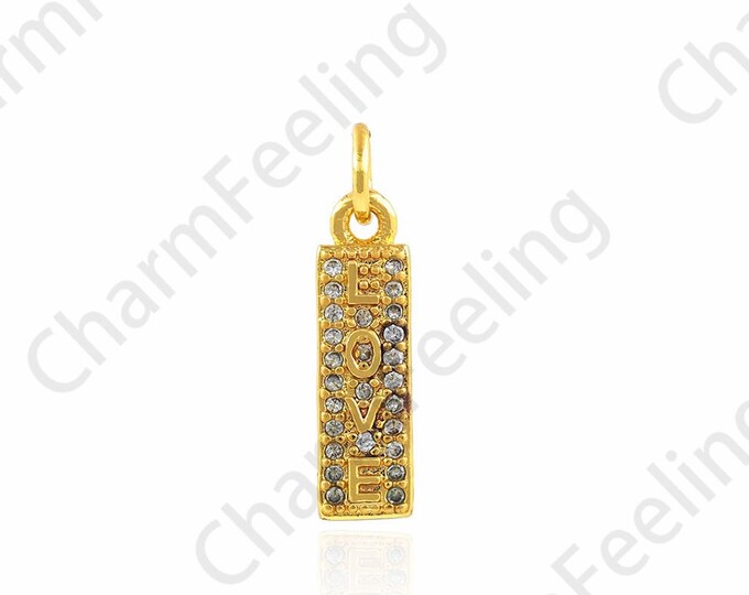 Love Necklace, 18K Gold Filled Long Necklace, LOVE Long Pendant,Letter Pendant, Micropavé CZ Love Charm,DIY Jewelry Accessories 4.5x19.5x2mm