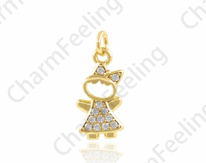 Cat Necklace, 18K Gold Filled Cat Pendant, Micropavé CZ Cute Jewelry, Animal Pendant, Animal Charm, DIY Jewelry Accessories,7x17x1.5mm