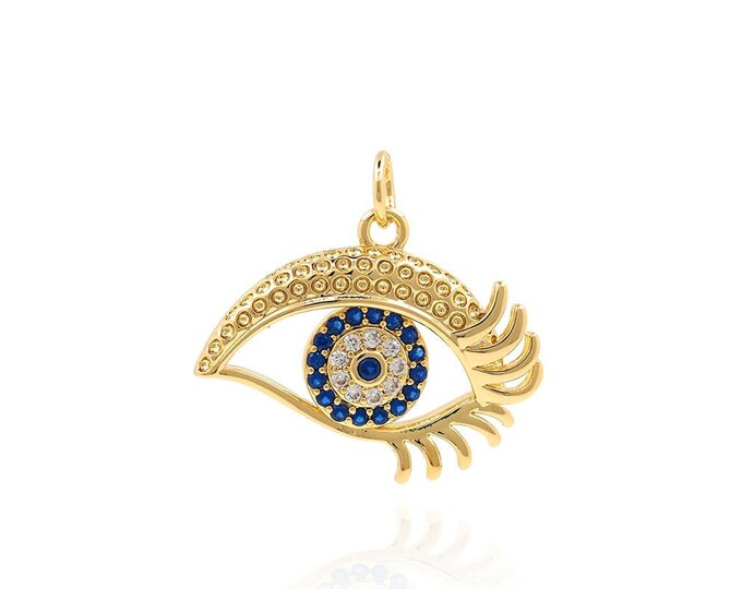 Bird's Eye Pendant, Micropavé CZ Eagle Eye Necklace, 18K Gold Filled Eye Charm, Eye Pendant, DIY Jewelry Supplies, 23x21x3mm