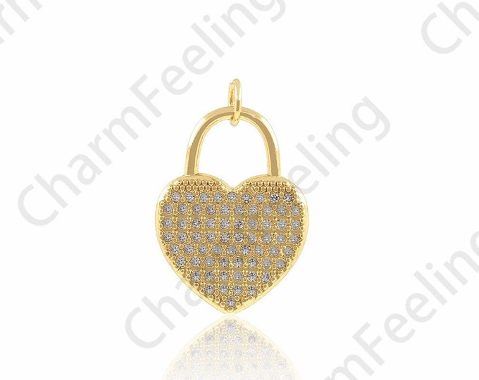 Lock Pendant, Heart Shaped Lock Charm, 18K Gold Filled Lock Necklace, Heart Shaped Pendant, Lock Charm, Heart Shaped Charm,16x24x1.8mm
