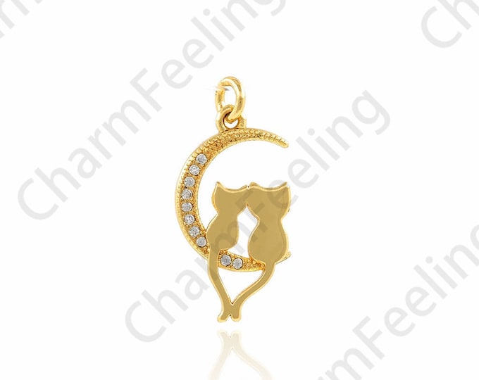 Micropavé CZ Cat Necklace, 18K Gold Filled Cat Pendant, Cute Jewelry, Animal Pendant, Animal Charm, DIY Jewelry Accessories, 10x21x1.5mm
