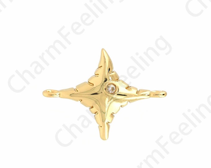 Star Connector, Micropavé CZ Star Charm, 18K Gold Filled Polaris Charm, Bracelet Connector, DIY Jewelry Supplies, 14x19x5.4mm