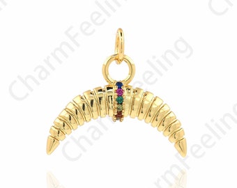 Horn Charm,Horn Jewelry,Double Horn Pendant,18K Gold Filled Crescent Pendant,Horn Necklace,Pendant,Horn Pendant,16x19x3.8mm