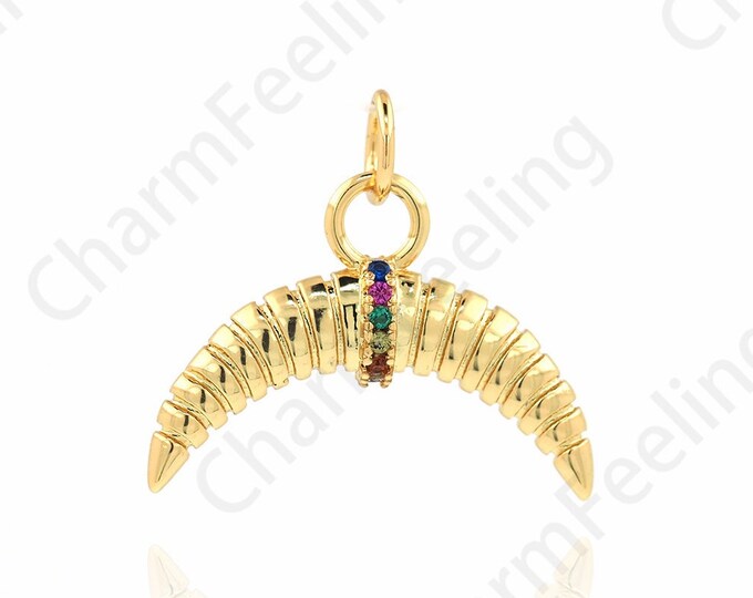 Horn Charm,Horn Jewelry,Double Horn Pendant,18K Gold Filled Crescent Pendant,Horn Necklace,Pendant,Horn Pendant,16x19x3.8mm