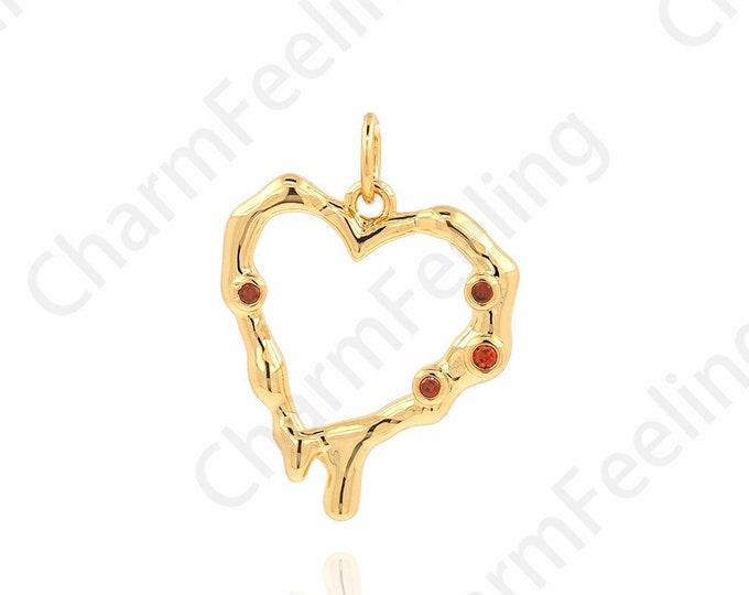 Heart Necklace, 18K Gold Filled Hollow Heart Pendant, Heart Charm, Minimalist Charm, DIY Jewelry Making Accessories 22x17x2.5mm
