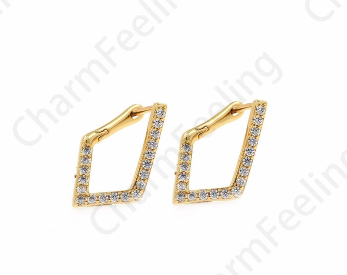 1 Pair, Pierced Earrings, 18K Gold Filled Geometric Earrings, Micropave CZ Bone Clip Fashion Earrings, A Gift For Her,14x19x2mm