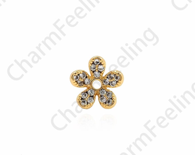 Micropavé CZ Flower Necklace, 18K Gold Filled Flower Pendant, Flower Strap, Plant Necklace, Plant Strap, DIY Jewelry Accessories 8x8x2mm
