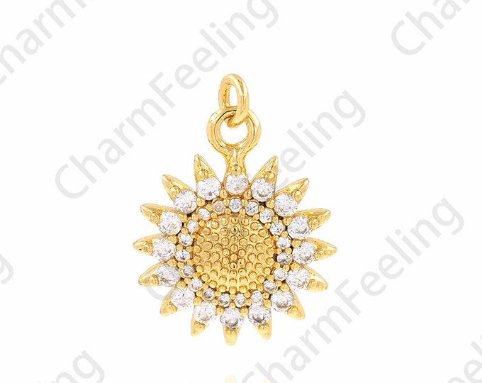 Plant Pendant,Sunflower Charm, 18K Gold Filled Round Pendant,Flower Pendant, Flower Charm,DIY Jewelry Accessories, 14.5x20x3mm