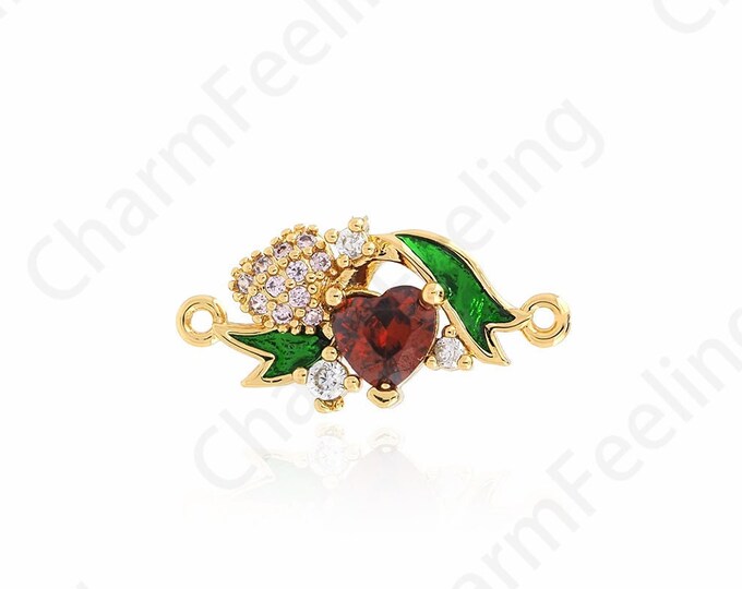 Heart Connector,Flower Connector,Flower Charm, MicroPaved CZ Flower Pendant, Flower Jewelry,DIY Jewelry Supplies,9.2x19.5x3.5mm
