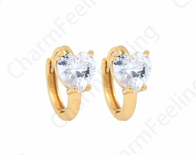 1 Pair,Simple Heart-Shaped Earrings, Micropaved CZ Wedding Earrings, 18K Gold Filled Heart-Shaped Earrings, A Gift For Her,13x16x7mm