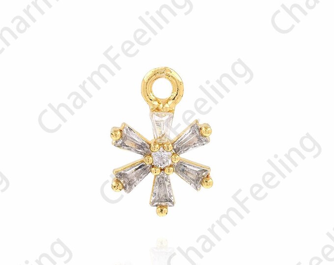 Flower Necklace,18K Gold Filled Flower Pendant,Micropavé CZ Plant Pendant,Plant Charm, DIY Jewelry Making Accessories,8.3x12.5x2.3mm