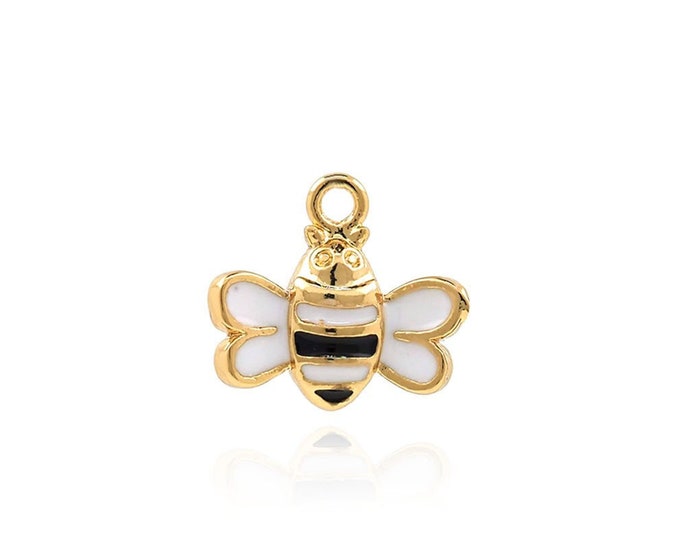 Bee Pendant, Insect Charm, 18K Gold Filled Enamel Charm, Enamel Necklace, Bee Charm, Flying Pendant, DIY Jewelry Supplies, 8.5x10x2mm