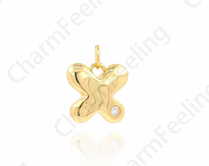 MicroPave Butterfly, Animal Charm, 18K Filled Gold Butterfly Pendant, Butterfly Charm, Necklace Earring Component Supplies 15x13x4.5mm