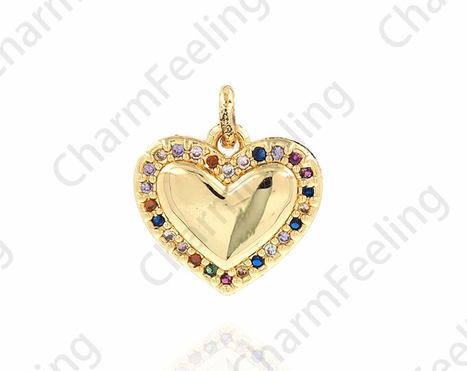 Puffed Heart Pendant, Micropavé CZ Heart Pendant, 18K Gold Filled Love Charm, Love Necklace, DIY Jewelry Supplies, 11.7x12.5x2mm