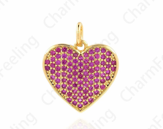 18K Gold Filled Crystal Heart Pendant, Micropavé CZ Love Necklace, Crystal Charm, Love Charm, DIY Jewelry Accessories,17.9x15.5x23mm