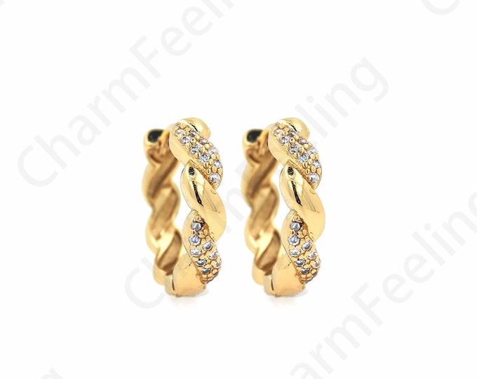 Micropavé CZ Twist Earrings, 18K Gold Filled Round Twist Earrings, Hollow Earrings, Gold Earrings, Earring Charm,15.5x16.5x3.5mm