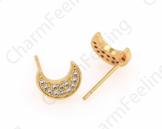 1 Pair,Micropavé CZ Crescent Earrings, 18K Gold Filled Moon Earrings, Crescent Moon Charm, Star Charm, A Gift For Her,8.5x6.8mm