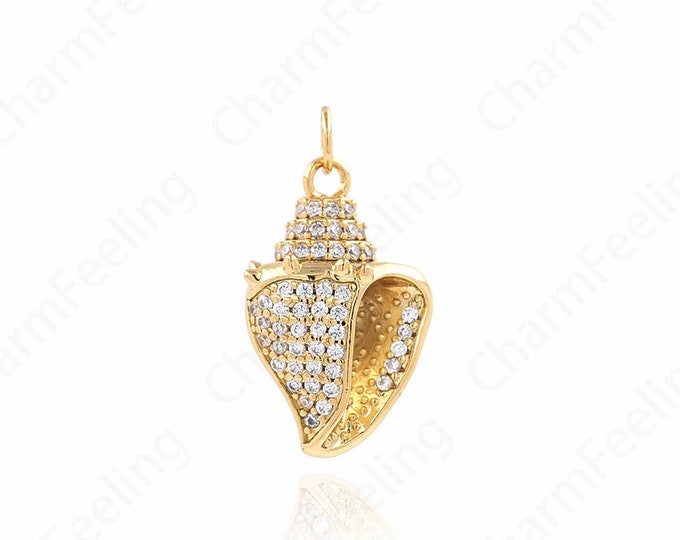 1 pcs,18K Filled Gold Ocean Charm Necklace, Conch Pendant, Beach Charm, DIY Jewelry Making Accessories 23x13.7x10mm
