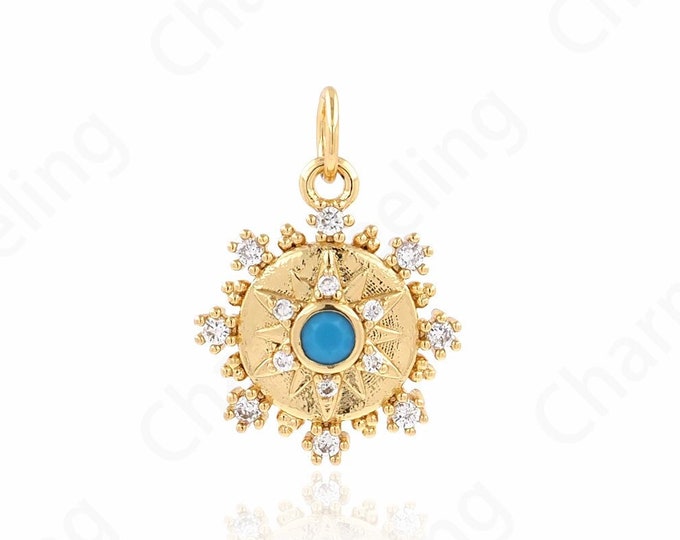 Round Charm, 18K Gold Filled Eye Pendant,Round Necklace, Micropavé CZ Eye Charm,DIY Jewelry Making Accessories, 19x14x3mm