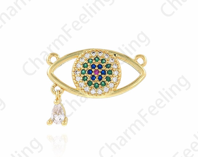 Eye Charm, Micro Pave CZ Tassel Charm, Tassel Pendant, 18K Gold Filled Eye Pendant, DIY Jewelry Supplies, 22x16x2.7mm