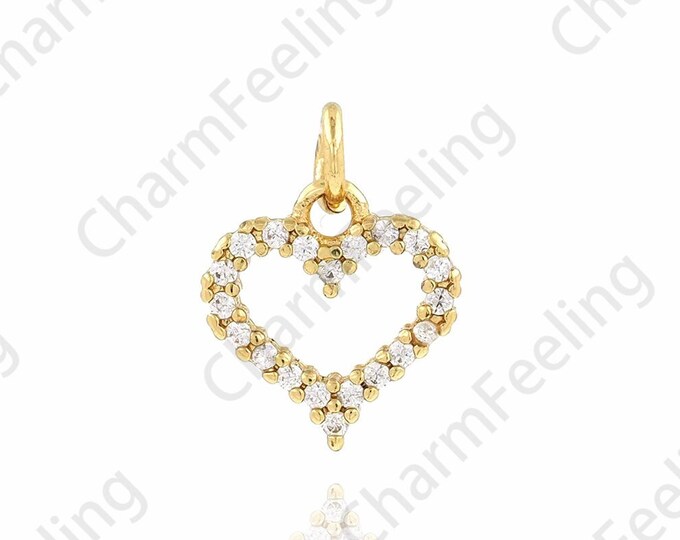 Love Charm, Heart Pendant, Micropavé CZ Love Necklace,18K Gold Filled Heart Charm, DIY Jewelry Accessories, 9.5x12x2mm