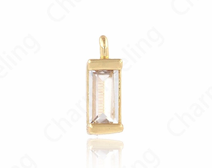 10 pcs,Micropavé CZ Bar Necklace,18K Gold Filled Rectangular Charm,Solitaire Pendant,DIY Jewelry Making Supplies,8x3x2mm
