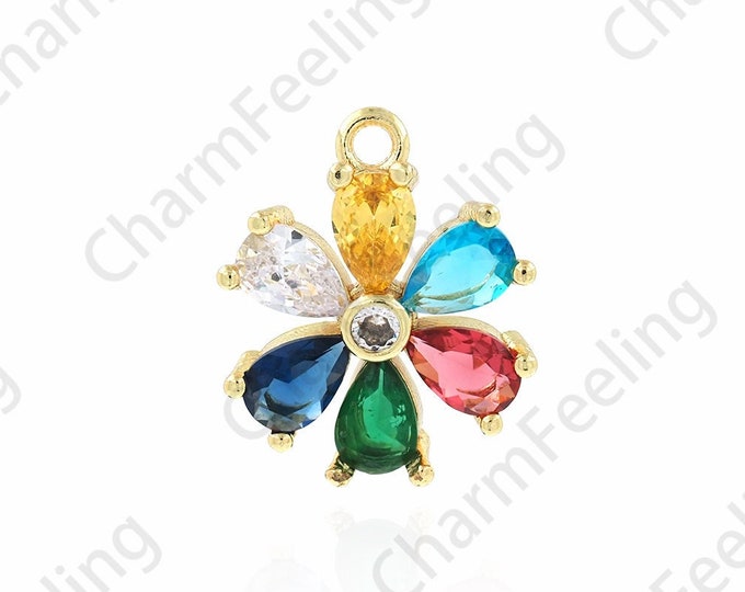 Micropavé CZ Plant Pendant,Flower Necklace,18K Gold Filled Flower Pendant,Plant Charm, DIY Jewelry Making Accessories,15x18x4mm