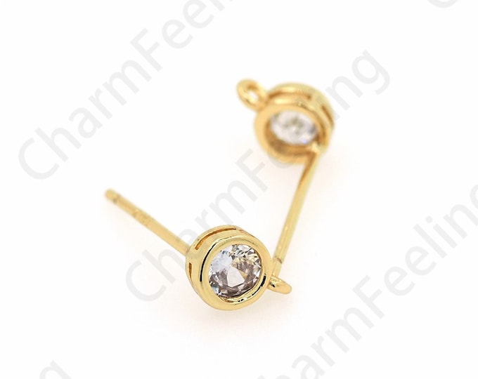 Micropavé CZ Earring Accessories, 18K Gold Filled Pierced Earrings, Round Earrings, Earring Charm, DIY Earring Accessories,5x15.3mm