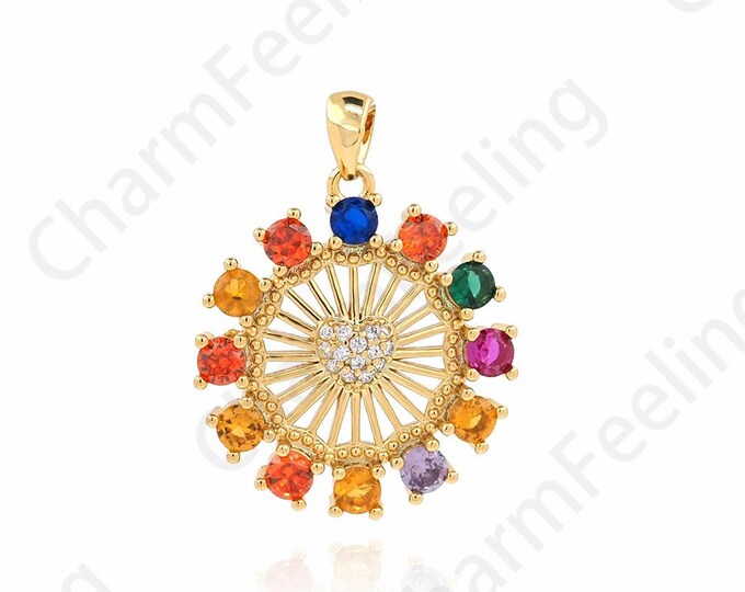 Micropavé CZ Sun Flower Pendant, Cubic Zirconia Flower Bracelet Necklace, Used for Jewelry Making Items 26x20x3.2mm