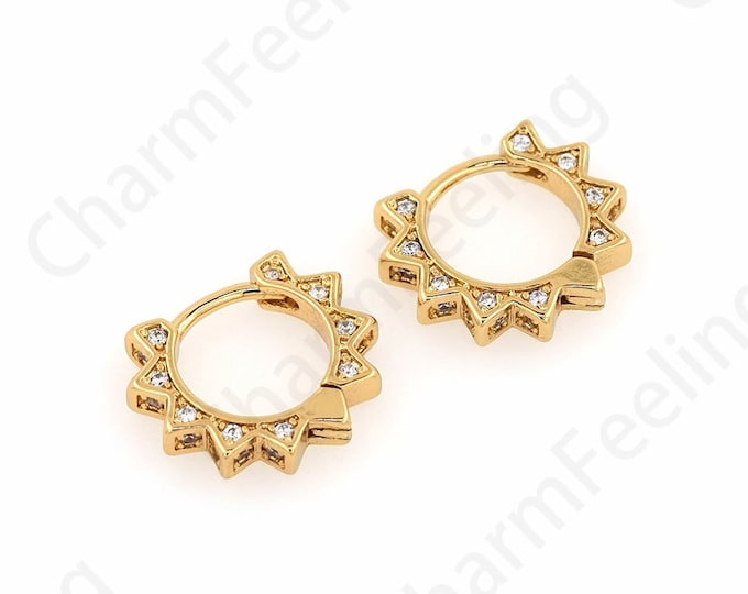 Micropave CZ Earrings Jewelry, 18K Gold Filled Flower-Shaped Hollow Earrings, Flower Earrings, DIY Jewelry Accessories 11.5x13.5x2.5mm