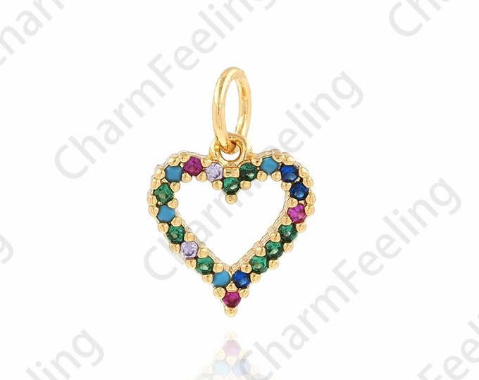 Love Charm, Heart Charm, Micropavé CZ Love Necklace,18K Gold Filled Heart Pendant, DIY Jewelry Accessories, 9.5x14.5x2mm