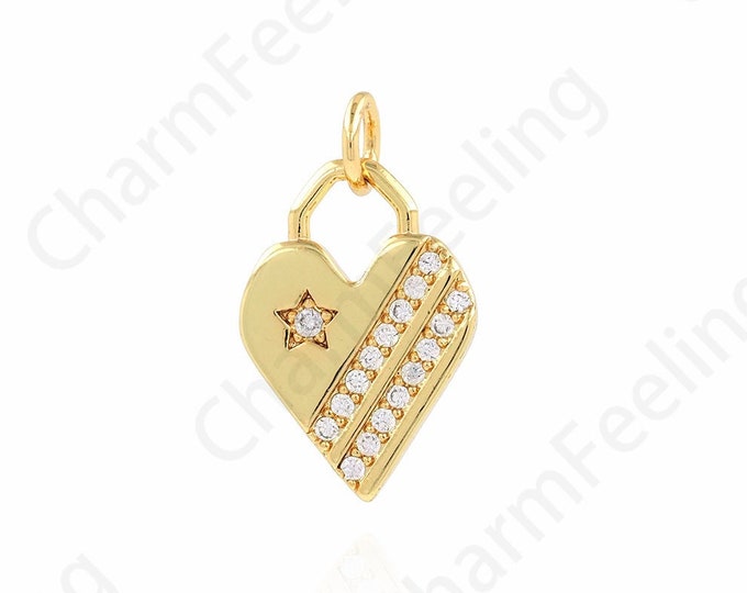 Heart Pendant, Pentagram Charm, 18K Gold Filled Dainty Necklace, Micropavé CZ Love Charm, Gift For Her, DIY Jewelry Supplies, 12x20x1.8mm