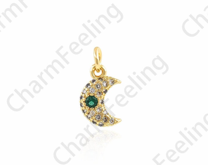 Crescent Charm, Micropavé CZ Moon Pendant, 18K Gold Filled Crescent Necklace, Crescent Pendant, DIY Jewelry Accessories,6.5x12.5x2mm